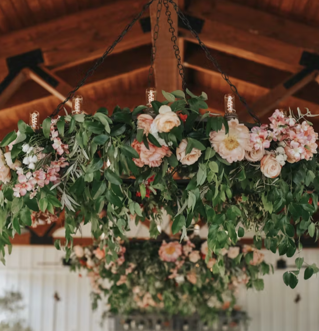 Vineyard Pavilion floral chandelier detail