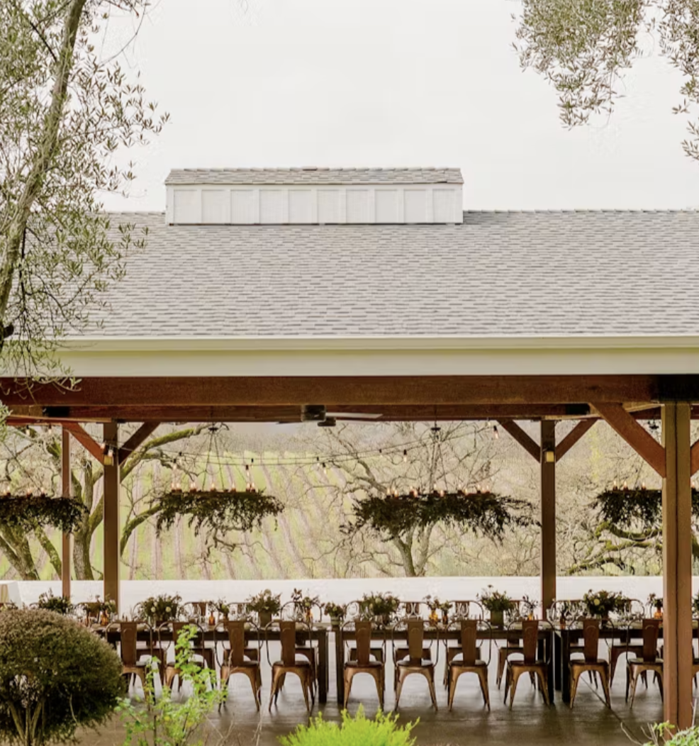 Exterior view of the Vineyard Pavilion overlooking the vines